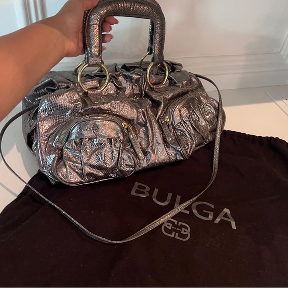 Bulga Metallic Silver Satchel Bag | Y2K Shoulder Purse with Crossbody Strap | 16 - Picture 5 of 9